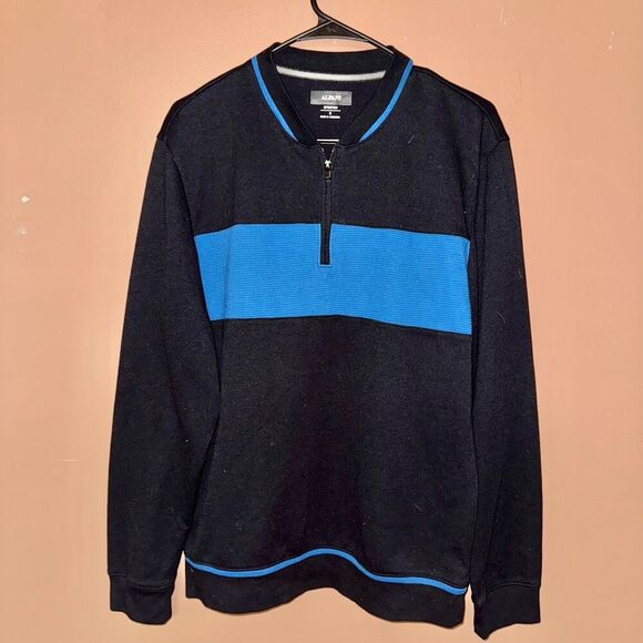 Alfani Men's Black & Blue Quarter Zip Sweatshirt - Medium - Picture 1 of 7